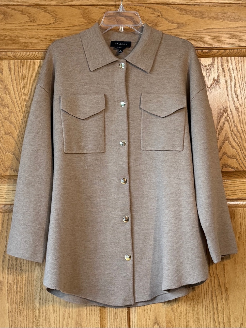 Talbots Pure Merino Wool Shirt Jacket Shacket Taupe Size M